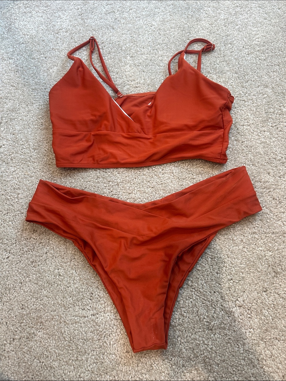 SHEIN Rust Orange V-Neck Bikini Set